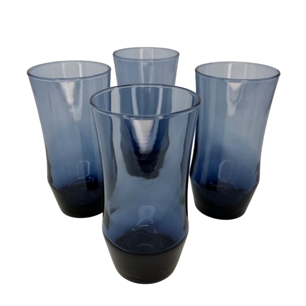 Libbey Apollo Blue Tumblers Set of 4 1970s‎ Mid Century Glassware